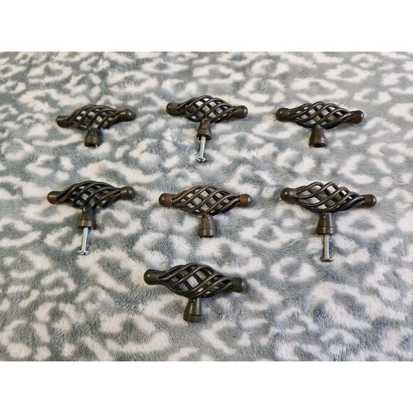 Lot of 7 Oval Bird Cage Dark Tone Metal Drawer Cabinet Pull Knobs - Picture 2 of 4
